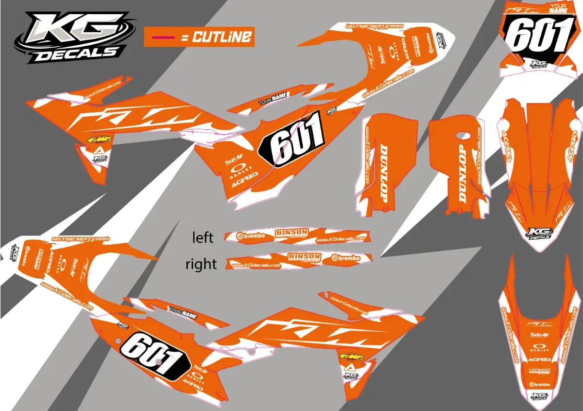 KTM SEMI CUSTOM BIKE DECALS — FLUX WAVE ORANGE/WHITE