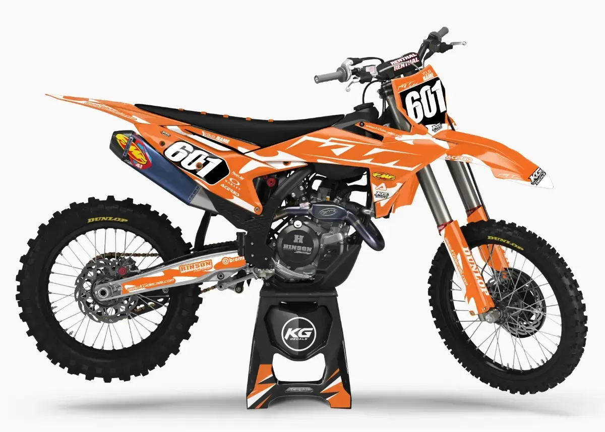 KTM SEMI CUSTOM BIKE DECALS — FLUX WAVE ORANGE/WHITE