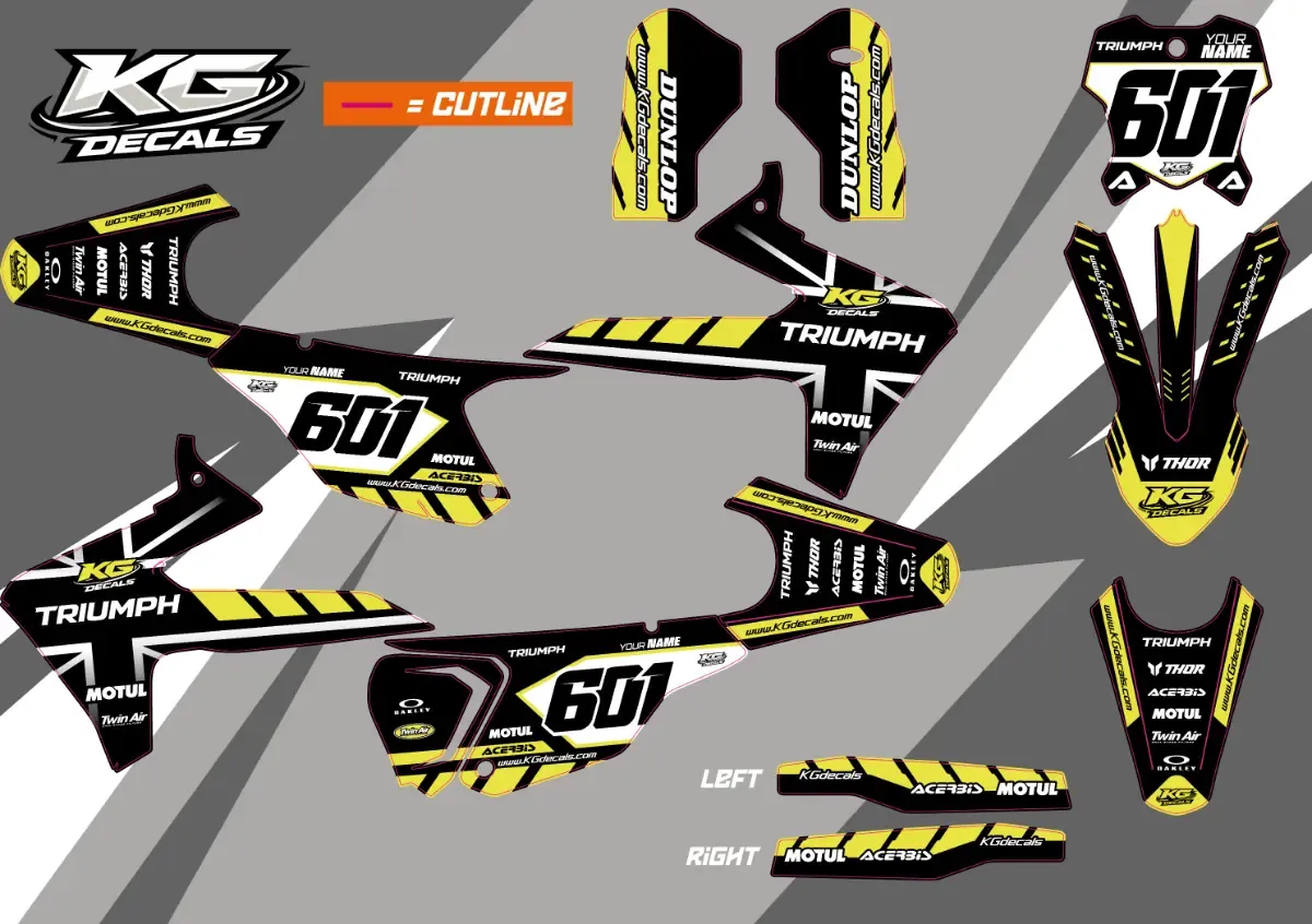TRIUMPH SEMI CUSTOM BIKE DECALS — BLACK VOLTAGE BLACK/FLUORESCENT YELLOW