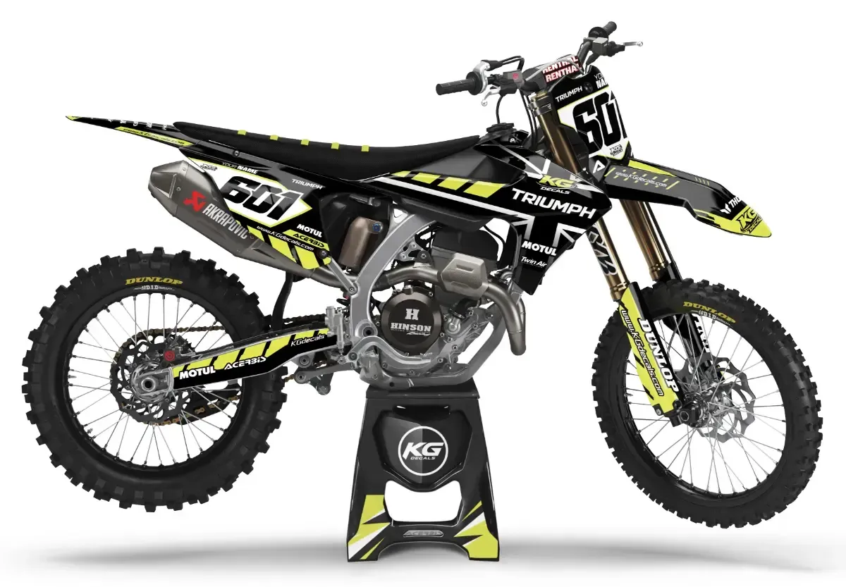 TRIUMPH SEMI CUSTOM BIKE DECALS — BLACK VOLTAGE BLACK/FLUORESCENT YELLOW