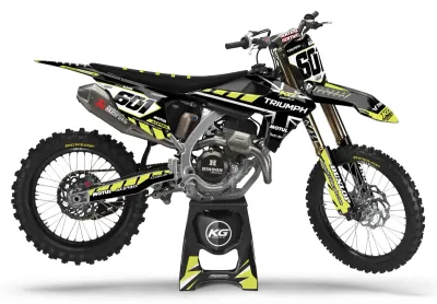 TRIUMPH SEMI CUSTOM BIKE DECALS — BLACK VOLTAGE BLACK/FLUORESCENT YELLOW TRIUMPH SEMI CUSTOM BIKE DECALS — BLACK VOLTAGE BLACK/FLUORESCENT YELLOW