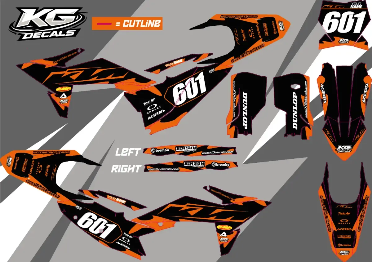 KTM SEMI CUSTOM BIKE DECALS — FLUX WAVE BLACK/ORANGE
