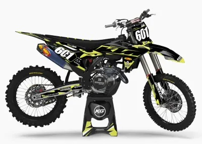 KTM SEMI CUSTOM BIKE DECALS — FLUX WAVE FLUORESCENT YELLOW KTM SEMI CUSTOM BIKE DECALS — FLUX WAVE FLUORESCENT YELLOW