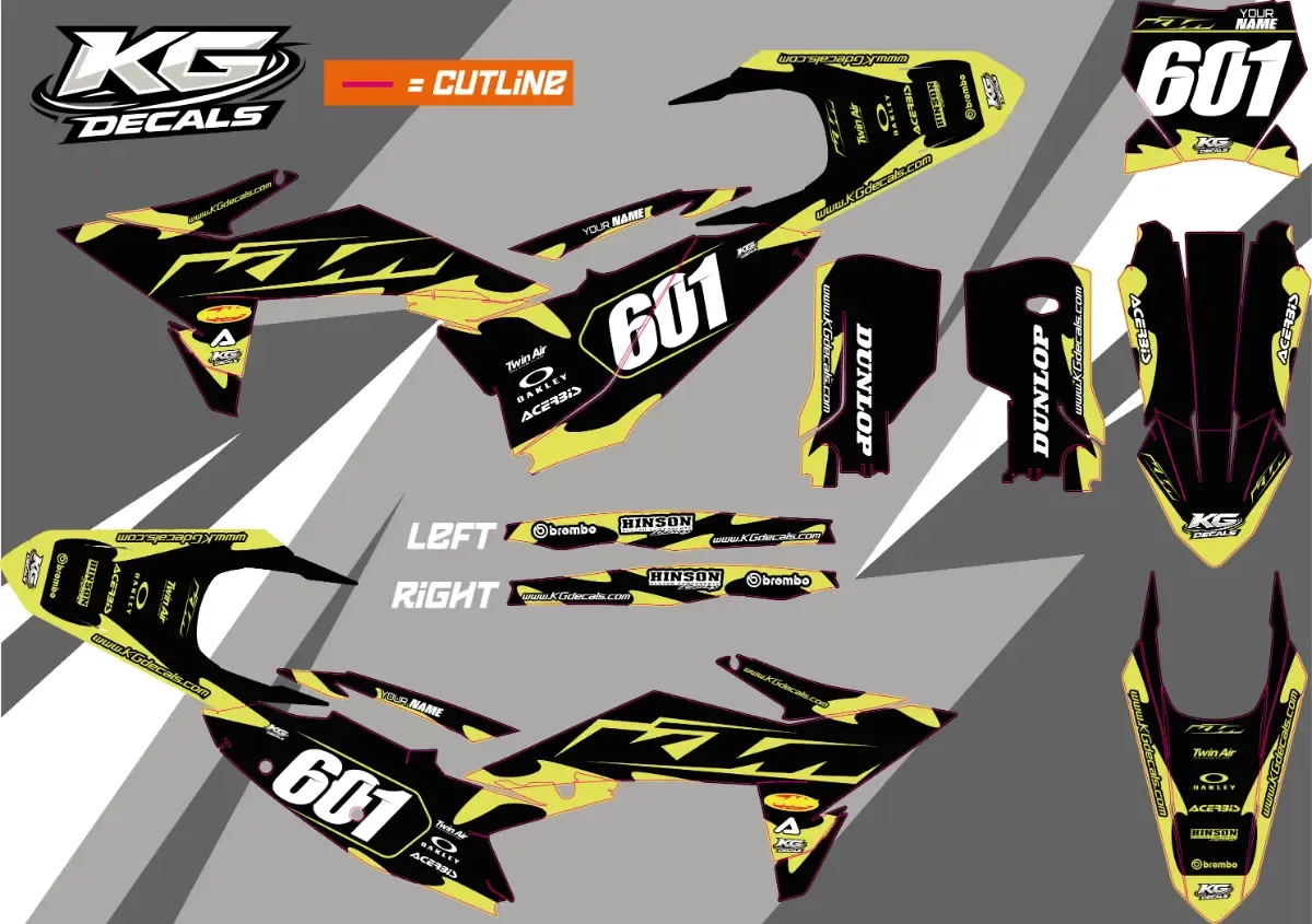 KTM SEMI CUSTOM BIKE DECALS — FLUX WAVE FLUORESCENT YELLOW