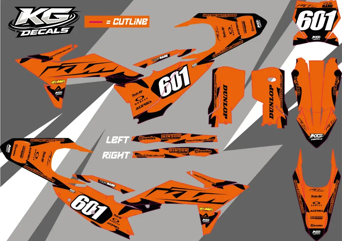 KTM SEMI CUSTOM BIKE DECALS — FLUX WAVE ORANGE/BLACK