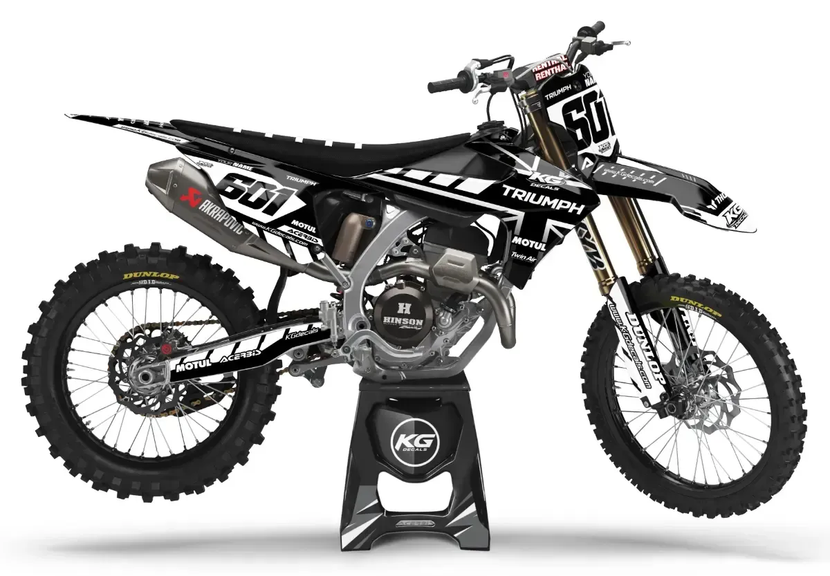 TRIUMPH SEMI CUSTOM BIKE DECALS — BLACK VOLTAGE BLACK/WHITE