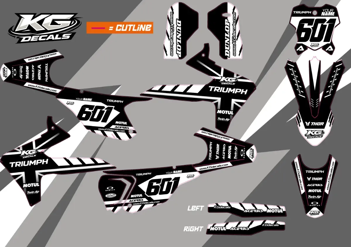 TRIUMPH SEMI CUSTOM BIKE DECALS — BLACK VOLTAGE BLACK/WHITE