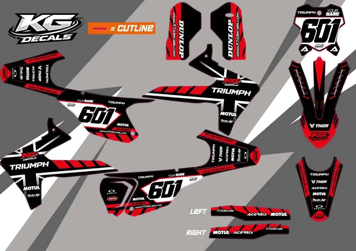 TRIUMPH SEMI CUSTOM BIKE DECALS — BLACK VOLTAGE BLACK/RED