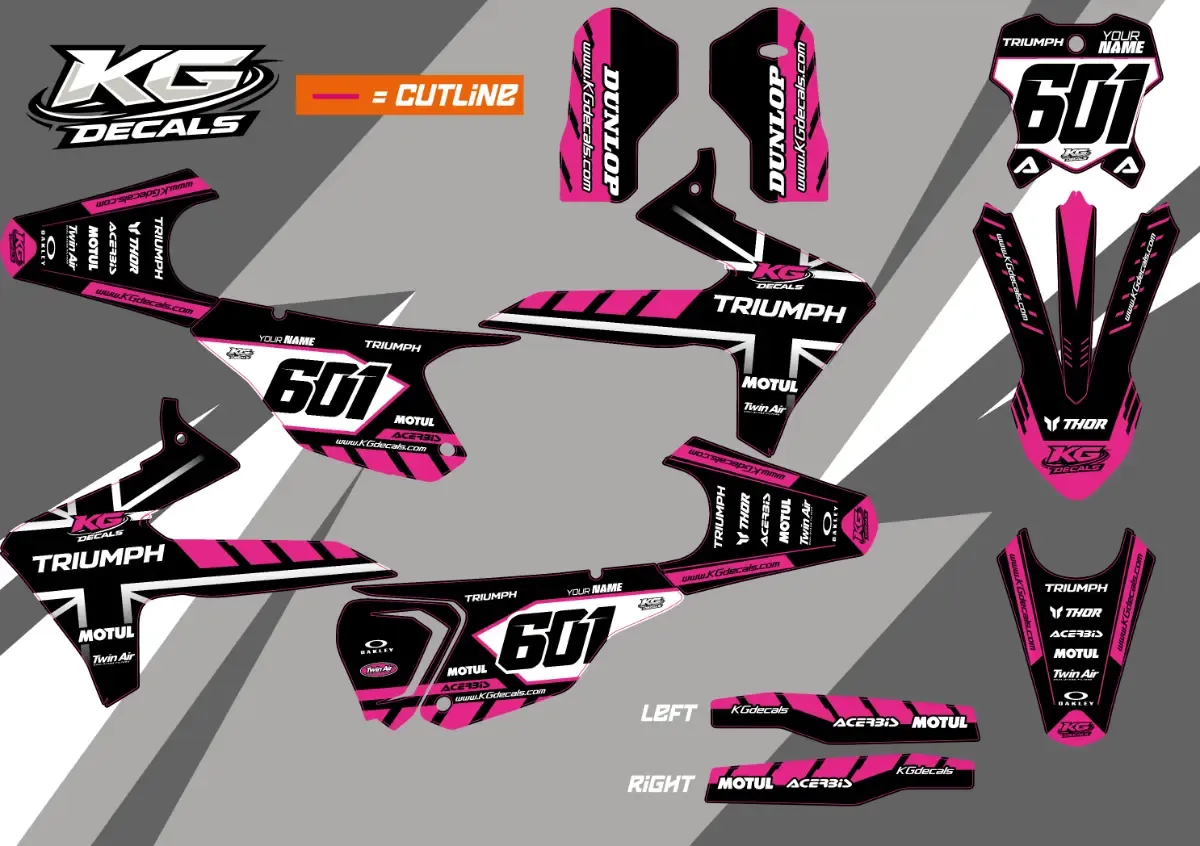 TRIUMPH SEMI CUSTOM BIKE DECALS — BLACK VOLTAGE BLACK/PINK