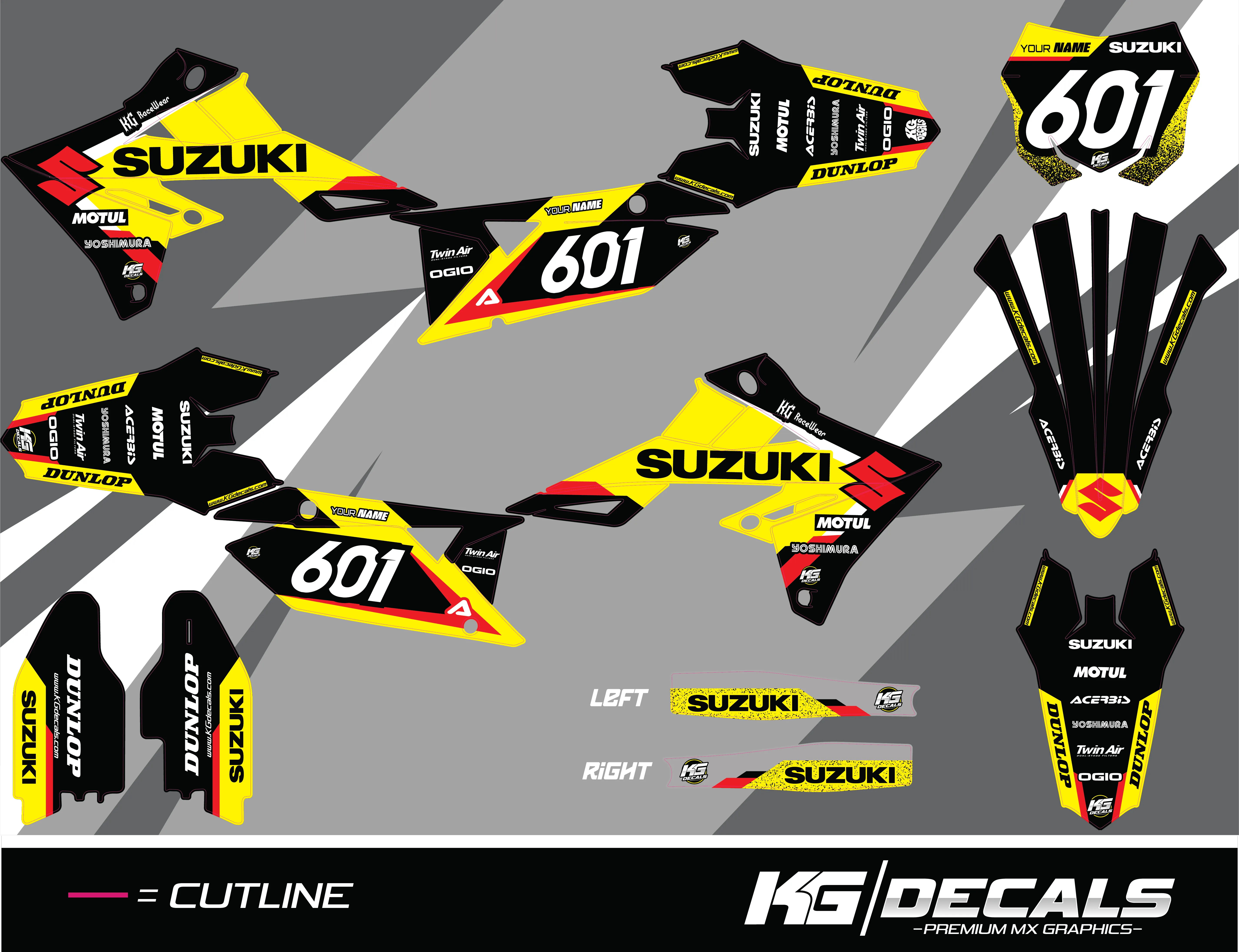 SUZUKI SEMI CUSTOM BIKE DECALS — DEEP YELLOW BLACK