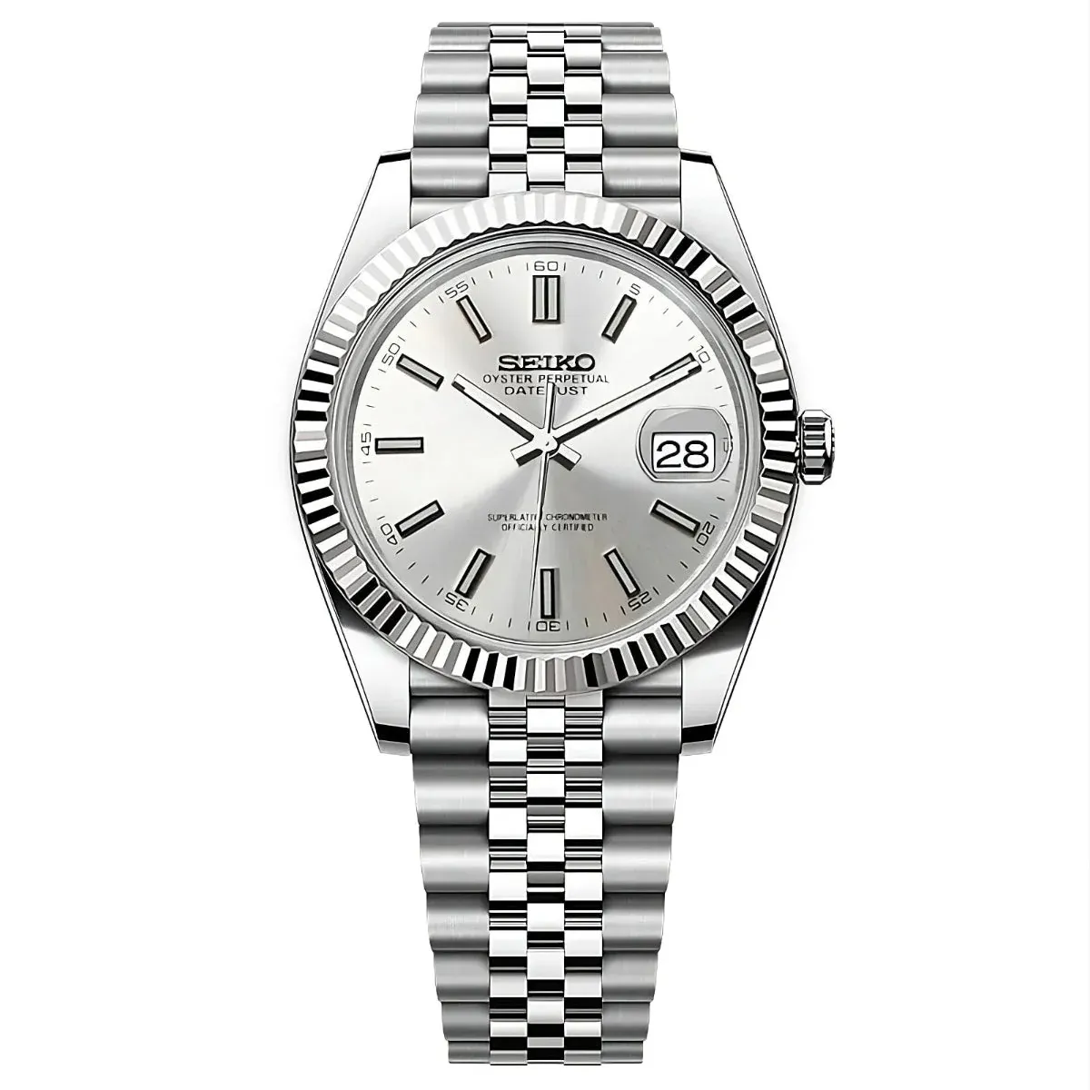 Seiko Mod "Datejust" Inspired Silver Sunburst Dial