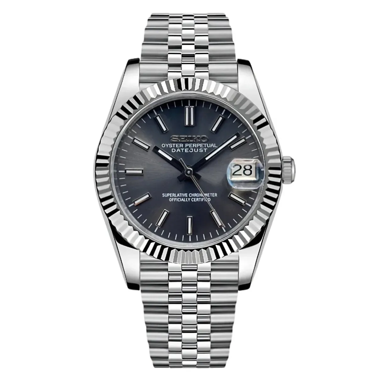 Seiko Mod "Datejust" Inspired Grey Sunburst Dial