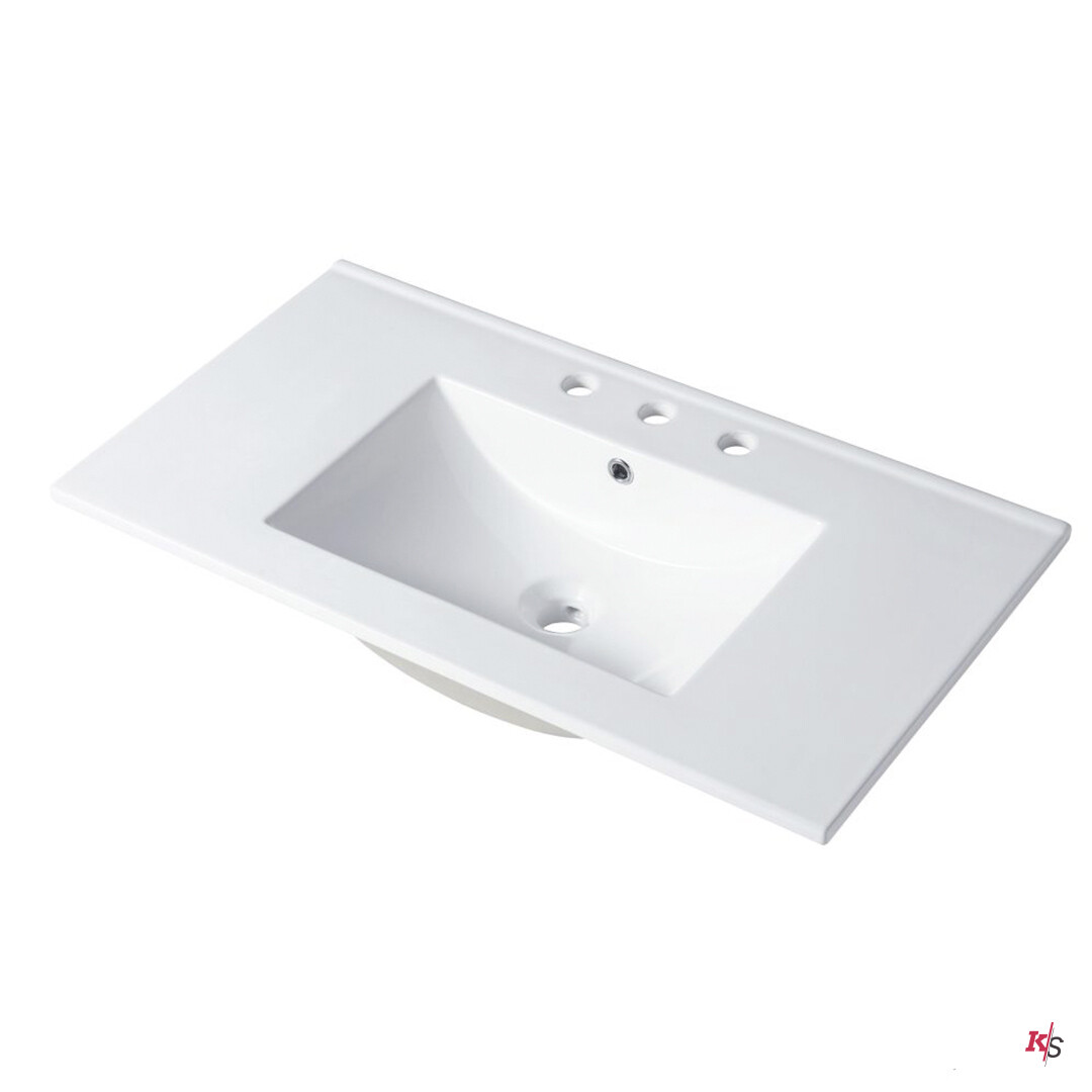Ceramic Basin 30''X18'' Top - Mount Rectangular - Three Holes - 8'' Spread