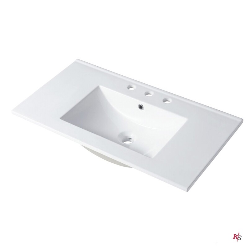 Ceramic Basin 30''X18'' Top - Mount Rectangular - Three Holes - 8'' Spread