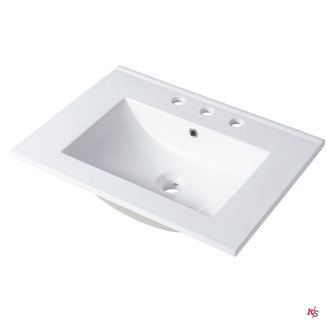 Ceramic Basin 24''X18'' Top-Mount Rectangular - Three Holes - 8'' Spread