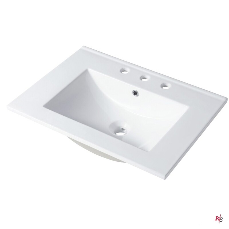 Ceramic Basin 24''X18'' Top-Mount Rectangular - Three Holes - 8'' Spread