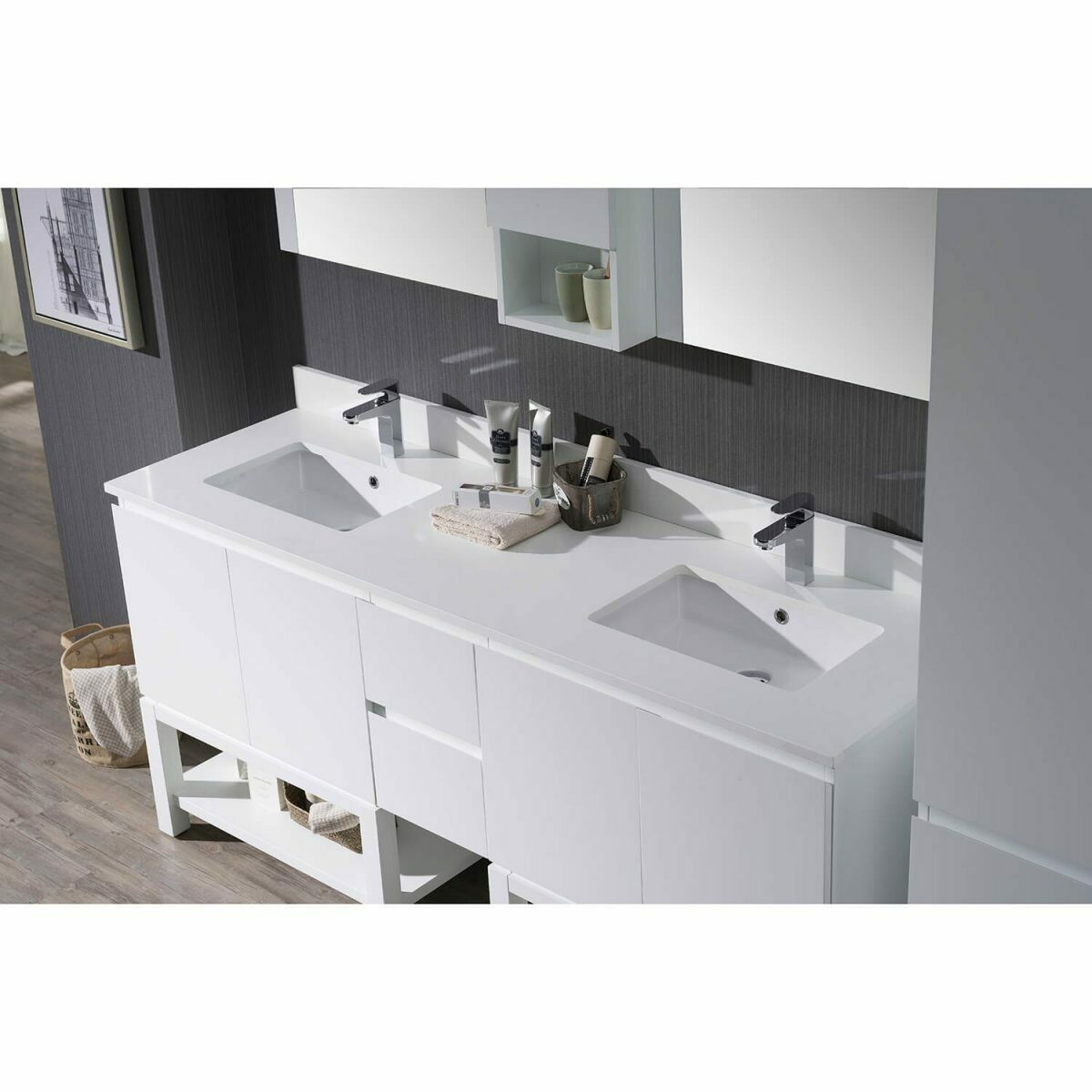 72.5&Quot; Countertop (Double Basin) - White Quartz