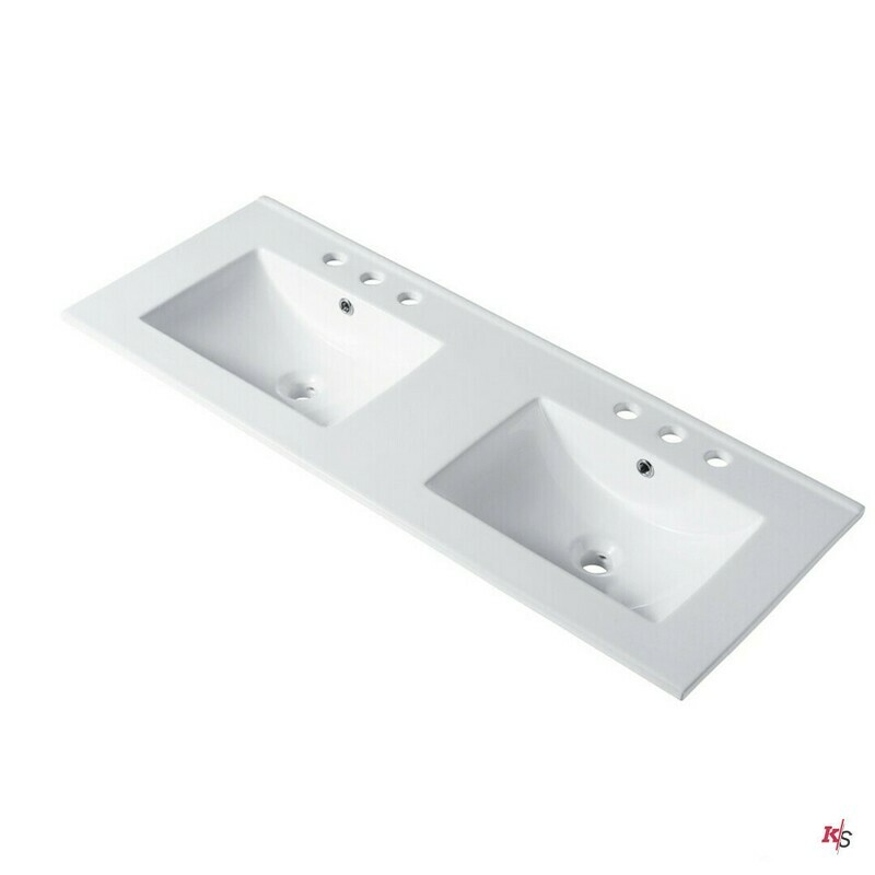 Ceramic Basin 48&Quot; X 18&Quot; Top-Mount Rectangular Double Three Holes - 8'' Spread - C04 4818 Dth