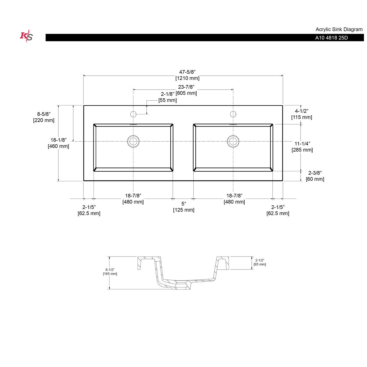 Acrylic Top-Mount Double Basin 48 × 18