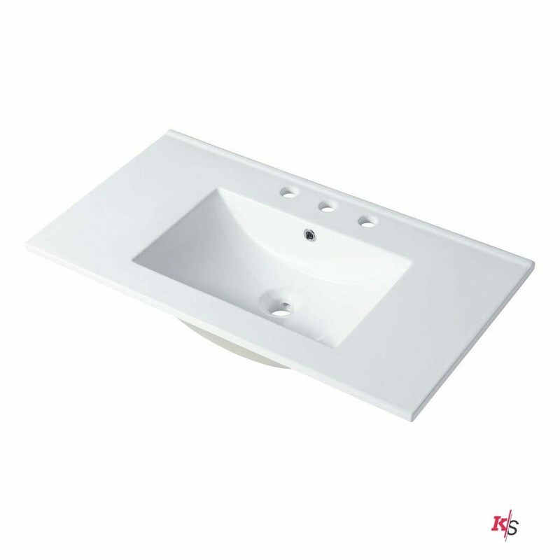 Ceramic Basin 36''X18'' Top Mount Rectangular - Three Holes - 8'' Spread