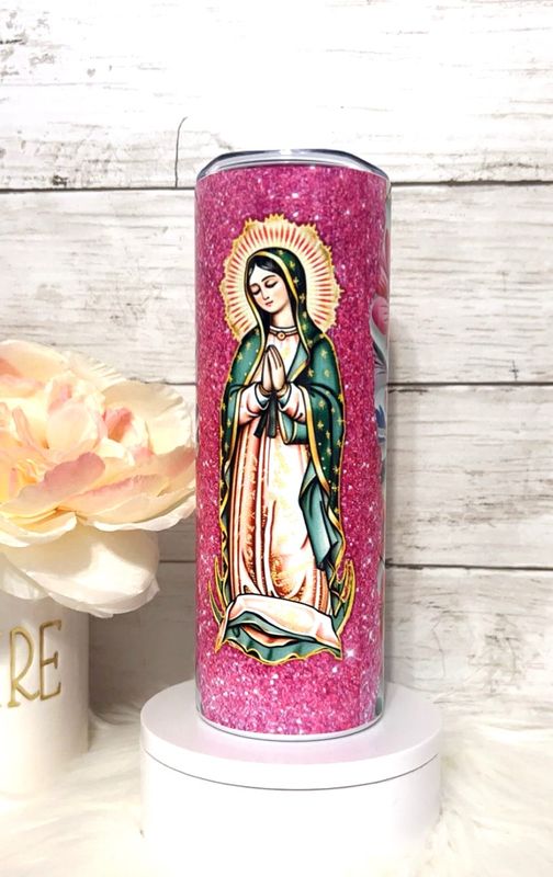 Pink Glitter And Flower 3D Guadalupana