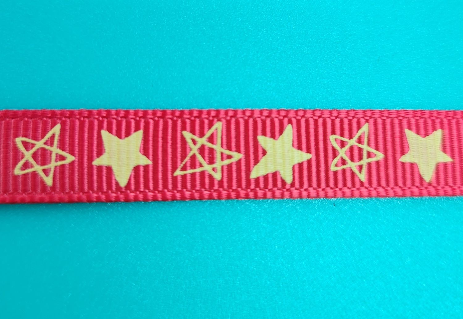 Gold Stars on Red Grosgrain Ribbon 9mm Width, Price per metre