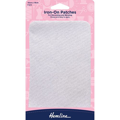 Hemline Iron on patch - White 2Pk