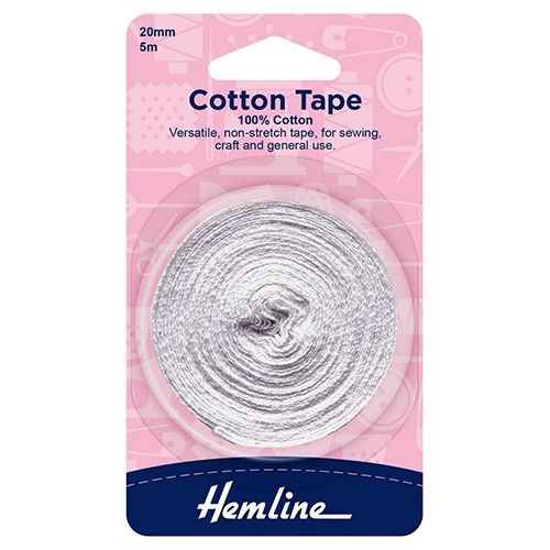 Hemline Cotton Tape White 20mm 5m