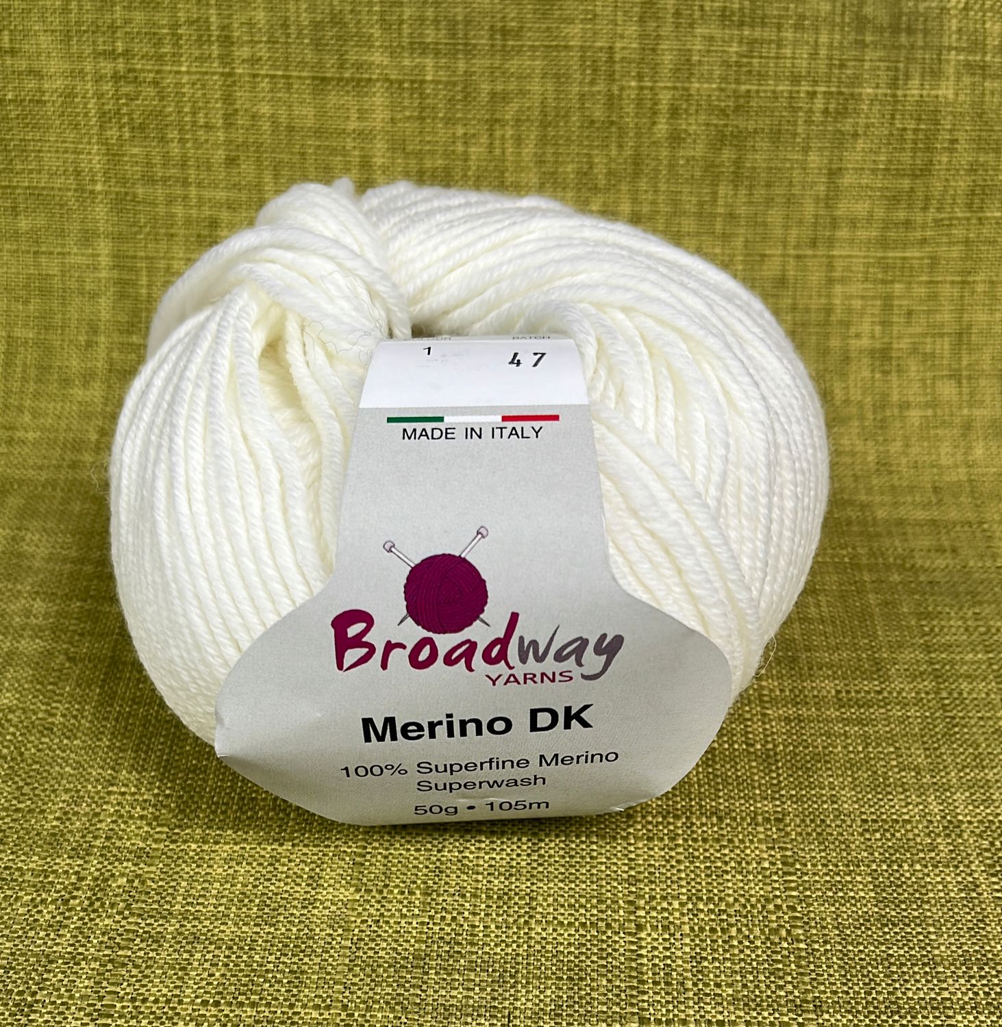 Broadway Yarn DK Merino 50g 105m Colour 1 White