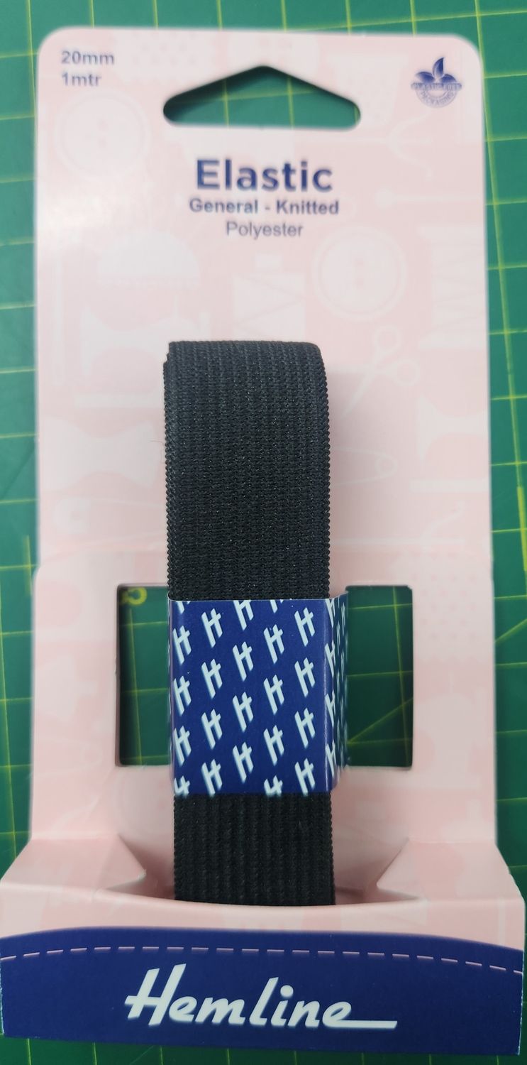 Hemline Knitted Elastic 20mm Width, 1m Total Black