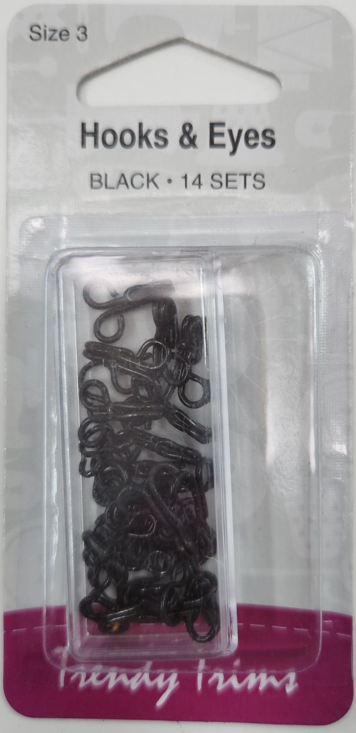 Trendy Size 3 Hooks and Eyes black