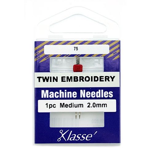 Klasse Sewing Machine Needles - Twin Embroidery 75 Medium 2.0mm 1pc