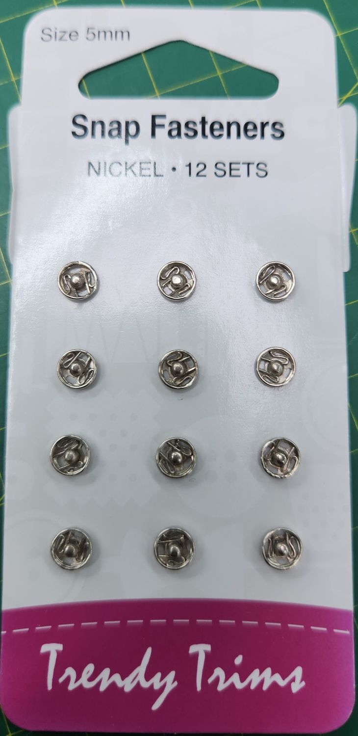 Snap Fasteners Nickel 12 Sets Size 5mm