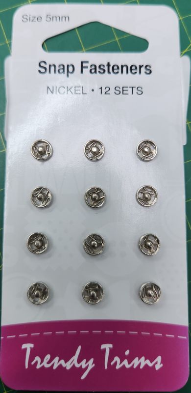 Snap Fasteners Nickel 12 Sets Size 5mm