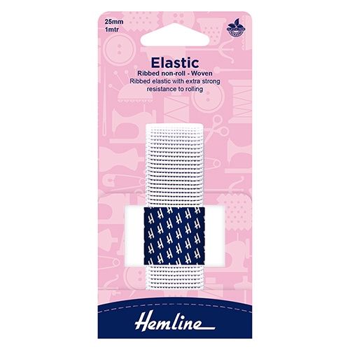 Hemline 25mm Wide Non Roll Ladder Elastic White x 1 Metre
