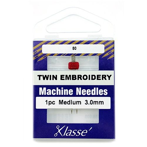 Klasse Sewing Machine Needles Twin Embroidery Medium 1pc 3.0mm 80
