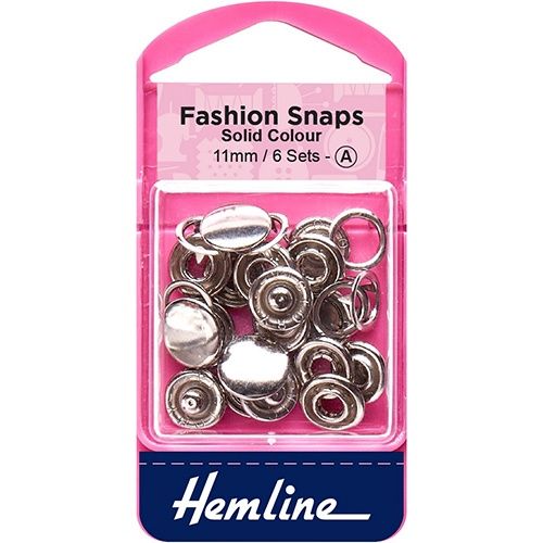 Hemline Fashion Snaps Snap Fastener Silver 11mm 6 sets Solid Colour