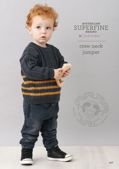 Cleckheaton Knitting Pattern Crew Neck Jumper 457 8ply Kids