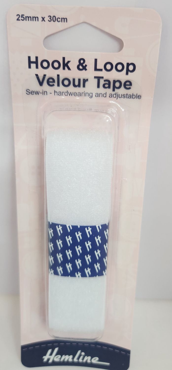Hemline 30cm Hook &amp; Loop Velour Tape White 25mm
