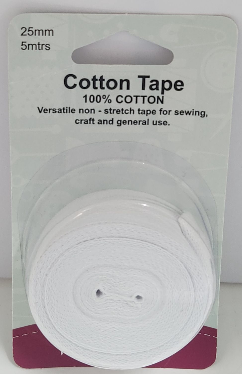 Tape Cotton 25mm wide  x 5m Total - White