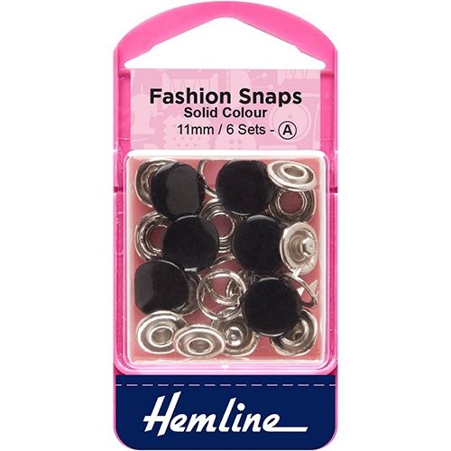 Hemline  Fashion Snaps Snap Fastener Solid Colour Black 11mm 6 sets