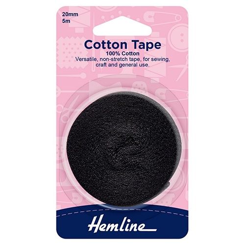 Hemline Cotton Tape Black 20mm 5m