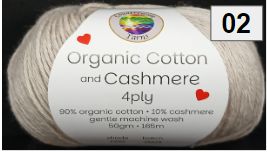 Organic Cotton &amp; Cashmere 4ply 50g Colour Ecru CC02