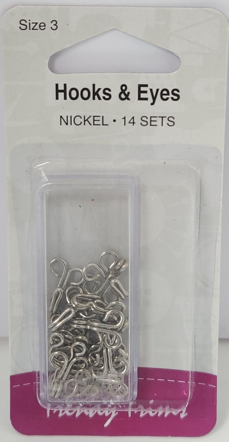 Trendy Hooks &amp; Eyes Size 3 Nickel 14 sets
