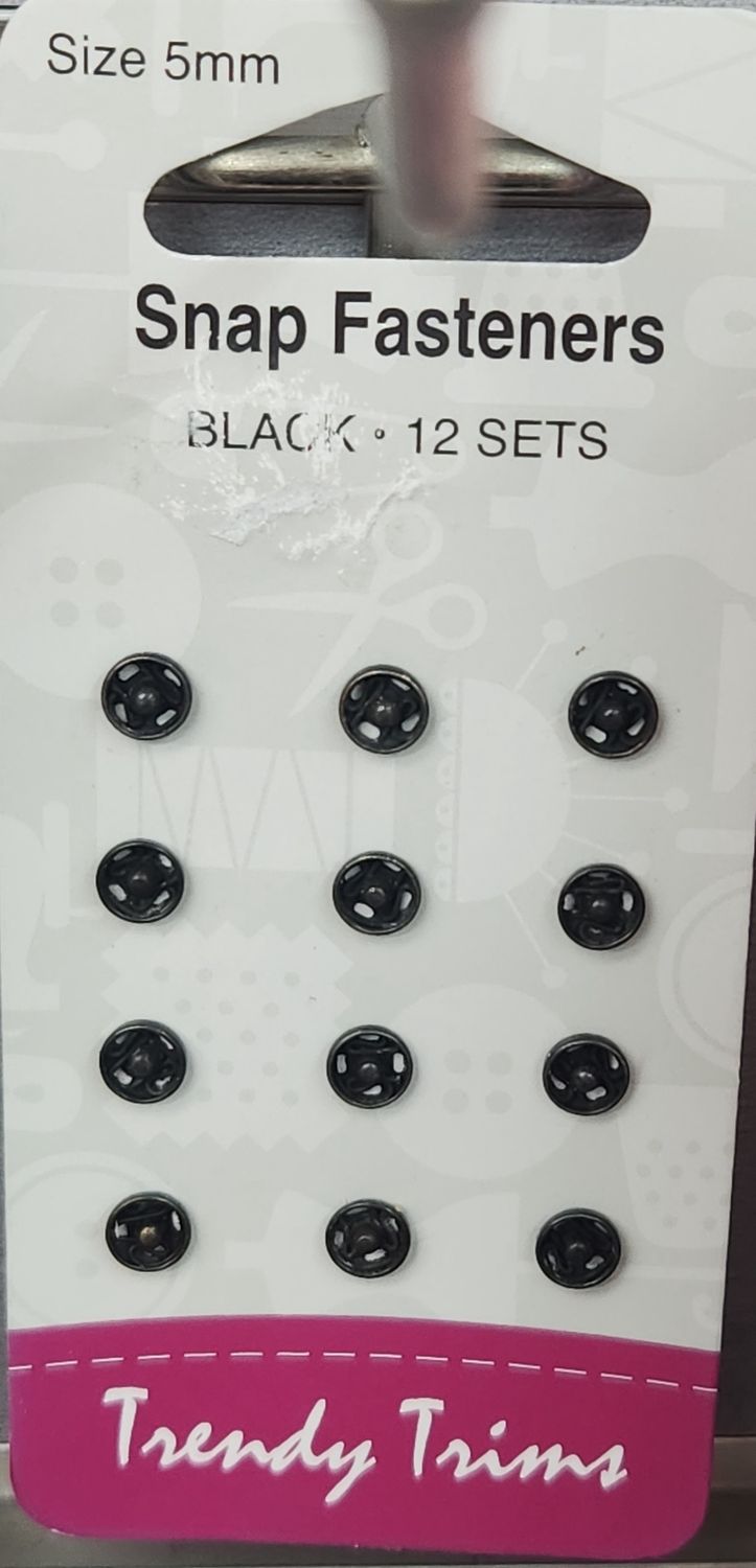 Snap fasteners 5mm black 12 sets