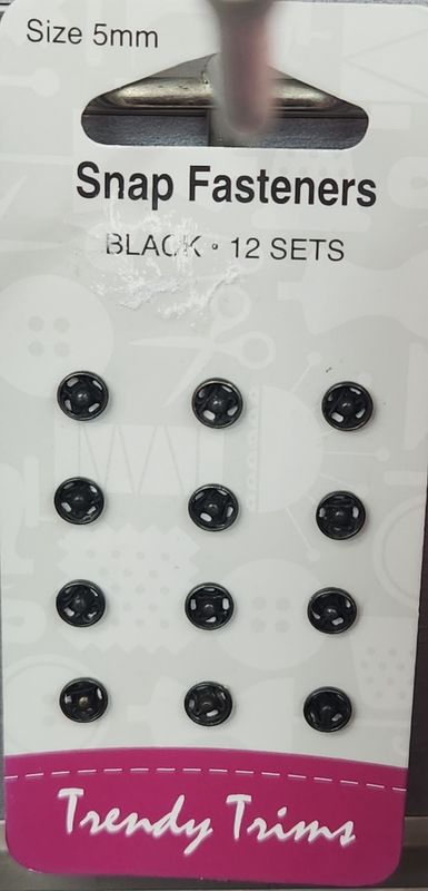 Snap fasteners 5mm black 12 sets