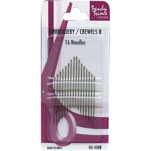 Trendy Trims Embroidery Crewels 16 Needles Pack Size 8