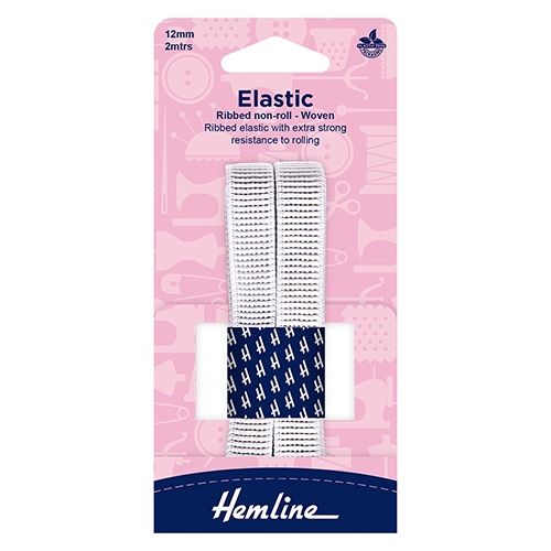 Hemline 12mm Width Non Roll Woven Ladder Elastic  - White 2Metres