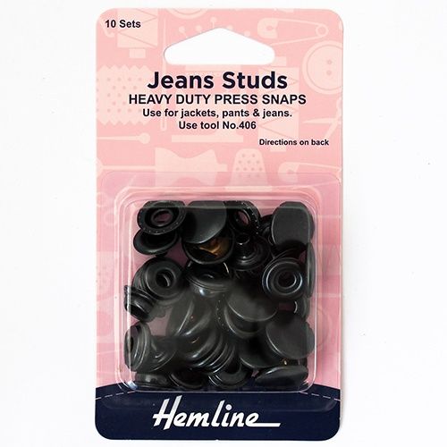Hemline Jeans Studs Black - 10 Sets