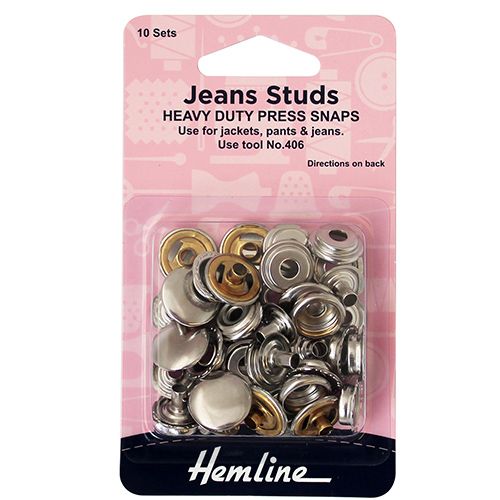 Hemline Jeans Studs 10 Sets - Nickel Colour